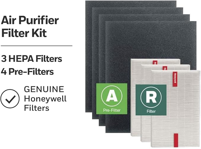 Honeywell HEPA Air Purifier Filter Replacement Kit for HPA300, HPA3300, HPA5300, HPA8350 series Air Purifiers, Value Combo Pack Includes 3 HEPA R & 4 A Carbon Pre-Cut Pre-Filters
