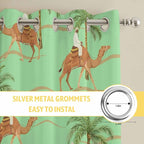 2 Panel Kitchen Cafe Curtains, Desert Camels Sunlight Filtering Nature Air Through, Home Decor Window Covering Tier Curtains for Living Room 80W x 63L inch Tropical Date Palm Trees Animal Green