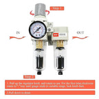 RIH Pneumatics 1/4'' NPT Auto Drain Compressed Air Double Filter & Regulator, Air Drying System, Air Compressor Water Separator, Poly Bowl,0-150 psi Gauge, 5 Micron Brass Element (1/4 NPT) AC2011-02D