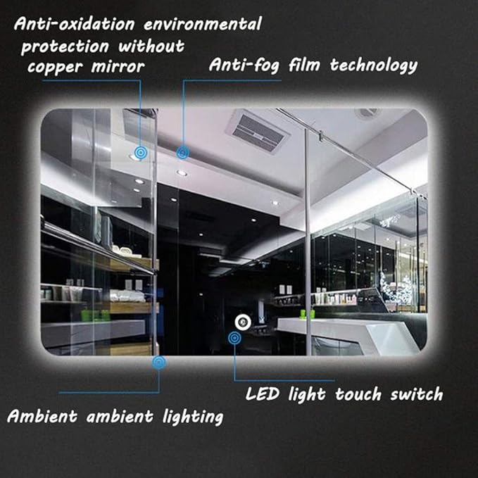 600 x 800mm LED Wall Mounted Bathroom Mirror with Lights Bathroom Mirror Touch Switch Demister Pad (Color : Horizontal Size : 600 * 800mm) (Vertical 600 * 800mm)