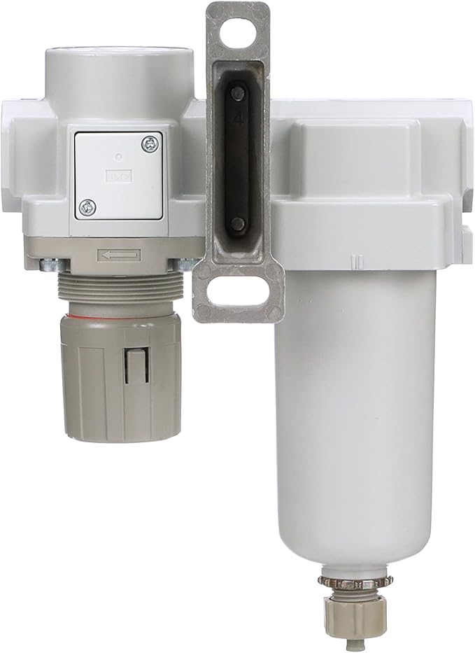 PneumaticPlus SAU420-N04G-MEP Compressed Air Filter Regulator Combo 1/2" NPT - Metal Bowl, Manual Drain, Bracket, Gauge