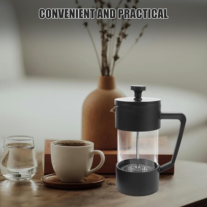 Zerodeko Portable Coffee Maker 350ml Borosilicate Glass Espresso Press with Filter for Cold Brew and Camping Use