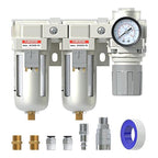 AIRZOE 3/8" NPT Air Dryer for Compressor-Air Compressor Water Separator AC3110-03,Double Air Compressor Filter,Air Pressure Regulator Combo,5 Micron Brass Element,Semi-Auto Drain,0-145 psi Gauge