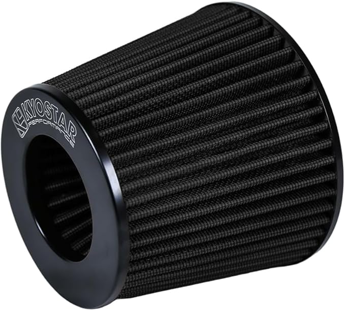 KYOSTAR Universal 3" (76mm) High-Flow Air Filter, Reusable Cone Cold Air Intake, High Performance, Washable, Clamp-On Car High Flow Dry Air Kit, Flange Diameter: 3 Inch, Filter Height: 6.1 Inch, Black