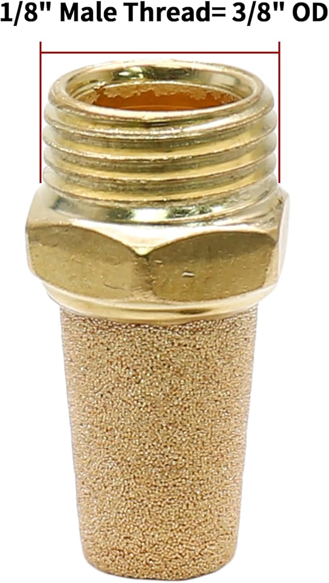 Zorfeter 10pcs Pneumatic Brass Exhaust Muffler Filter, 1/8" NPT Male Thread Hex Sintered Silencer Air Line Fitting
