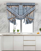 Tie Up Curtains for Windows, Farmhouse Wood Grain Adjustable Balloon Nature Linen Textured Kitchen Curtain, Vintage Country Barn Gate Textured Blackout Curtains for Living Room, 46 x 63 Inches