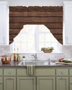 Brown Wooden Board Swag Kitchen Curtains Valance and Tier Set, Vintage Wood Grain Farmhouse Barn Themes Light-Filtering Swag Valance, Rod Pocket Short Curtain for Bedroom Cafe, 56x36 inches
