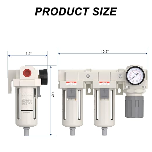 AIRZOE 3/4" NPT Air Dryer for Compressor-Air Compressor Water Separator AC4110-06,Double Air Compressor Filter,Air Pressure Regulator Combo,5 Micron Brass Element,Semi-Auto Drain,0-145 psi Gauge