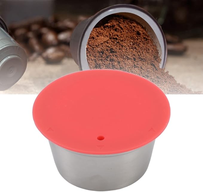 Reusable Coffee Capsule, Stainless Steel Coffee Filter Cup Set, Coffee Capsule Cup with Pressed Powder Cover for Coffee Maker (Red)