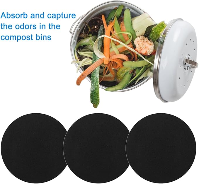 3 Pack Charcoal Filters for Compost Bucket, 6.7inch Compost Filter for Countertop Bin, Compost Pail Replacement Activated Carbon Charcoal Filters, Home Bucket Compost Bin Refill, Round