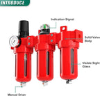 Industrial Grade Three-Stage Air Drying System, 0-150 PSI, 1/2 Inch NPT, Aluminum Alloy, with Particulate Filter, Coalescing Filter, Desiccant Dryer, and Air Regulator (Manual Drainage)