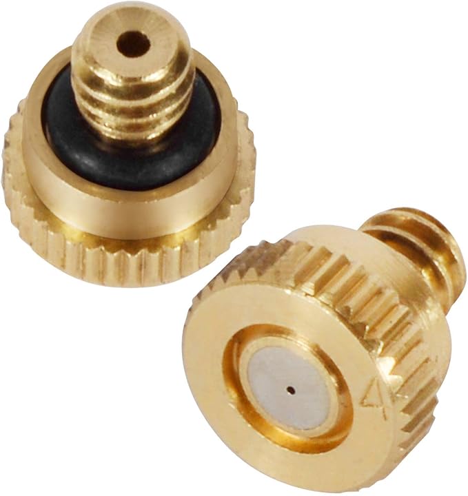 KUWAN 0.016" Orifice (0.4mm) Thread UNC 10/24 Brass Misting Nozzles Low Pressure Atomizing Misting Sprayer Water Hose Nozzle for Greenhouse, Landscaping, Outdoor Cooling Mister System (20PCS)