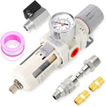 MEANLIN Air Compressor Moisture Filter, AW3000 Air Line Filter, 3/8" NPT Inlet with 150 PSI Gauge and Valve Shut Off Switch for Air Tools and Spray Paint Gun
