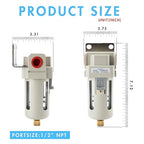 1/2" NPT Air Dryer for Compressor | Compressed Air Line Filter | 5 Micron Brass Element|Bracket, Poly Bowl, 145 psI