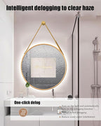 JSLJDM 500X500 mm Illuminated Backlit LED Bathroom Mirror, Wall Mounted Multifunction Bathroom Vanity Mirror with Lights and Demister Pad, Energy-Saving Illuminated Smart Mirror 60cm/23.5in Gold