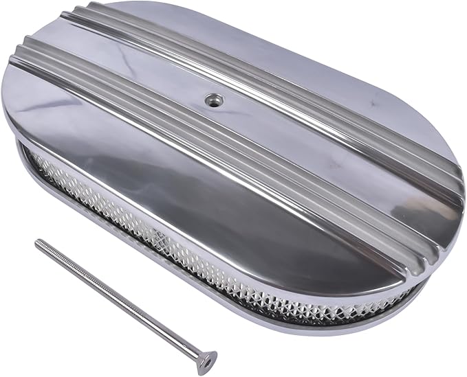 GELUOXI 15" Oval Half Finned Polished Aluminum Air Cleaner Replacement for 265 283 305 307 327 350 383 400 396 402 Engines 5 1/8" Diameter