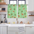 2 Panel Kitchen Cafe Curtains, Desert Camels Sunlight Filtering Nature Air Through, Home Decor Window Covering Tier Curtains for Living Room 104W x 52L inch Tropical Date Palm Trees Animal Green