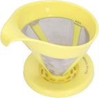 Coffee Strainer Stainless Steel Fine Mesh Pour Over Coffee Dripper Hand Drip Filter Cone for Home Office Travel Camping Portable Reusable Easy Clean Dishwasher Safe (Yellow)