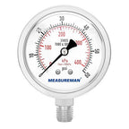 MEASUREMAN Fully Stainless Steel Hydraulic Glycerin Filled Pressure Gauge, 2-1/2" Dial Size, 1/4" NPT Lower Mount, 0-60psi/kpa