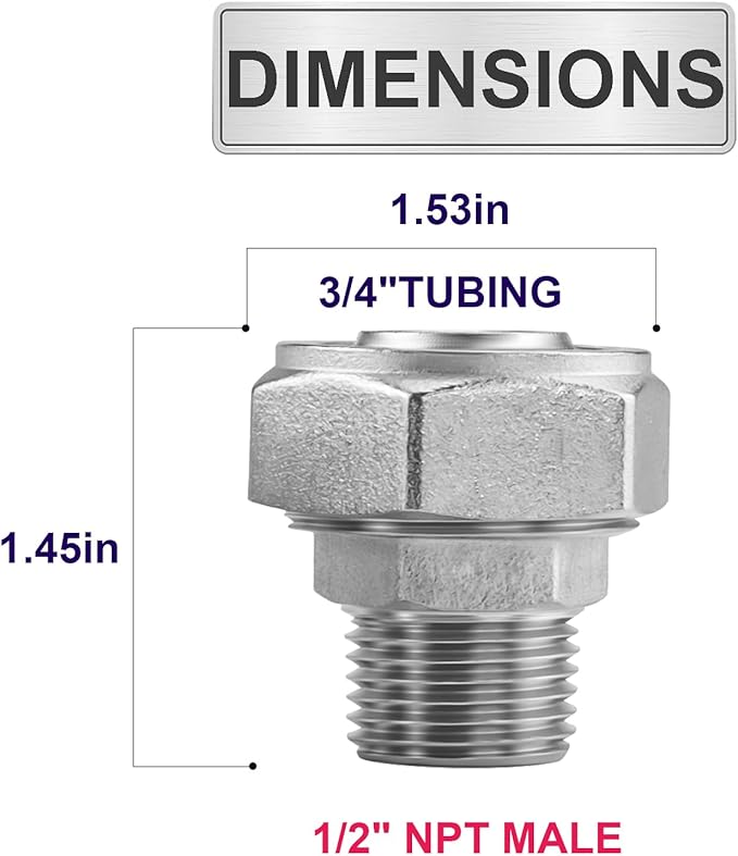 Jingzan Straight Air Piping Fitting,3/4"Piping x 1/2"Male NPT Adapter, Brass-Nickel Plated Fittings for Garage Shop Compressed Air Line Piping System (2 PACK 1/2 NPT x 3/4 Piping)