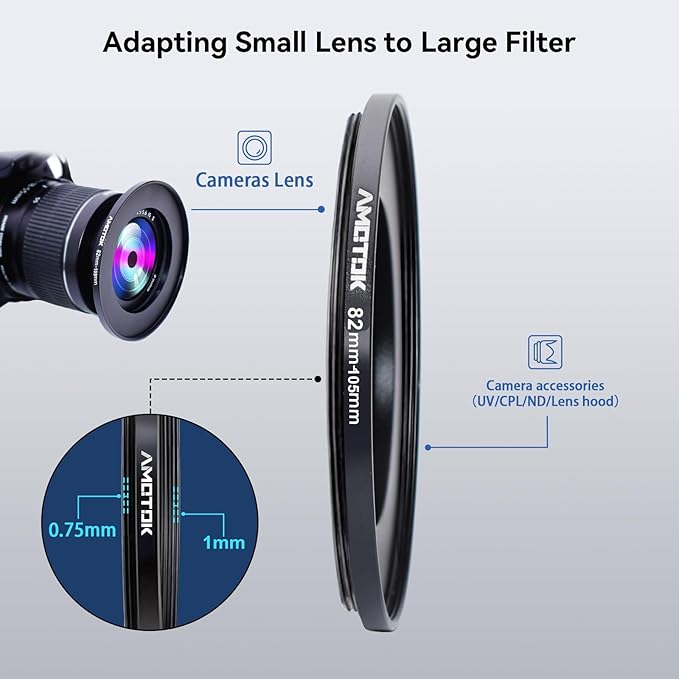 82mm Lens to 105mm Camera Lens Adapter,82mm to 105mm Filter Step up Ring Adapter Ring,Compatible All 105mm Filter Accessory