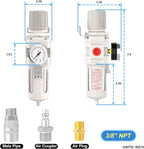 3/8" NPT Air Drying System, 5 Micron Air Line Filter with 150 PSI Gauge and Valve Shut Off Switch for Plasma Cutter and Paint Spray, Manual Drain
