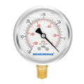 MEASUREMAN 2-1/2" dial,Glycerin Filled, Stainless Steel case, Brass Inside, 30inHg/-100kpa-0,1/4" NPT Lower Mount