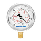 MEASUREMAN 2-1/2" dial,Glycerin Filled, Stainless Steel case, Brass Inside, 30inHg/-100kpa-0,1/4" NPT Lower Mount