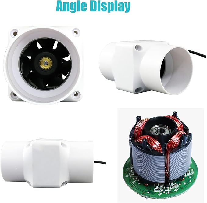 2 Inch 12V Inline Duct Fan 6W Air Vent Fan Booster Pet Indoor Vent Blower for Greenhouse Bathroom Tent Room Basement Attic (Color : White, Size : NO Adjustable Speed)