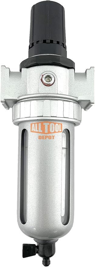 1/2" NPT Mid Flow Compressed Air In Line Filter Regulator Combo Piggyback, Poly Bowl And Metal Body, 5 Micron Element, Adjustable From 7 to 145 PSI (MANUAL DRAIN)