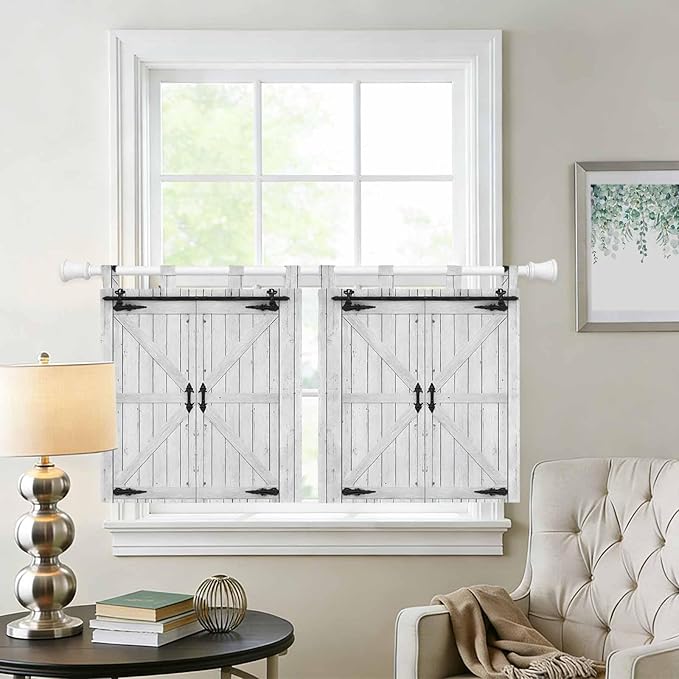 Farmhouse Wood Grain Kitchen Curtains 36 Inch Length, Small Window Curtains Tab Top, Vintage Country Barn Gate Grey Light Filtering Short Window Treatments Tier Drapes 27.5"x36" 2 Panel