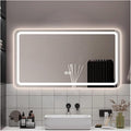 LED Bathroom Mirror，Bathroom Mirror with LED Lights，Illuminated Led Bathroom Mirror with Demister Pad，Illuminated LED Bathroom Mirror,3 Colours Backlit Makeup Mirror(A,H70*W90cm/H27.6*W35.4IN)