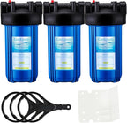 Geekpure 10-Inch Whole House Water Filter Housing 4.5"x10"1-Inch Outlet/Inlet with Wrench and Bracket-Blue Color -Pack of 3