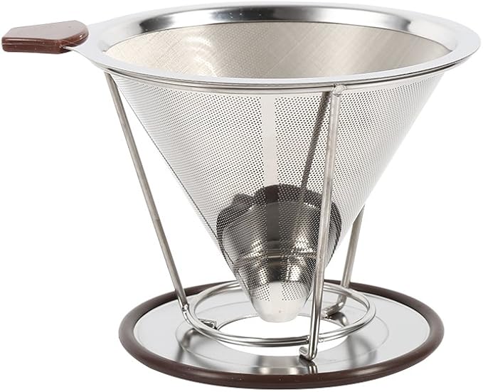 304 Stainless Steel Coffee Cone Filter, Double Layer Mesh Drip Dripper, Reusable Portable Coffee Filter Holder for Cups Mugs, Cup of Coffee with Rich Flavor and Aro