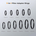 K&F CONCEPT 11 Pieces Metal Step Down Filter Adapter Rings Set, for Large Size Lens Add Small Size Filter 67-62mm 72-67mm 77-72mm 82-77mm for Camera Lens