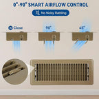 4" x 12" Floor Register Vent Covers 2-Pack, Walkable Powder-Coated Metal Vent Covers with Adjustable Airflow, Curved Safe Edges for Floor/Wall, Brown