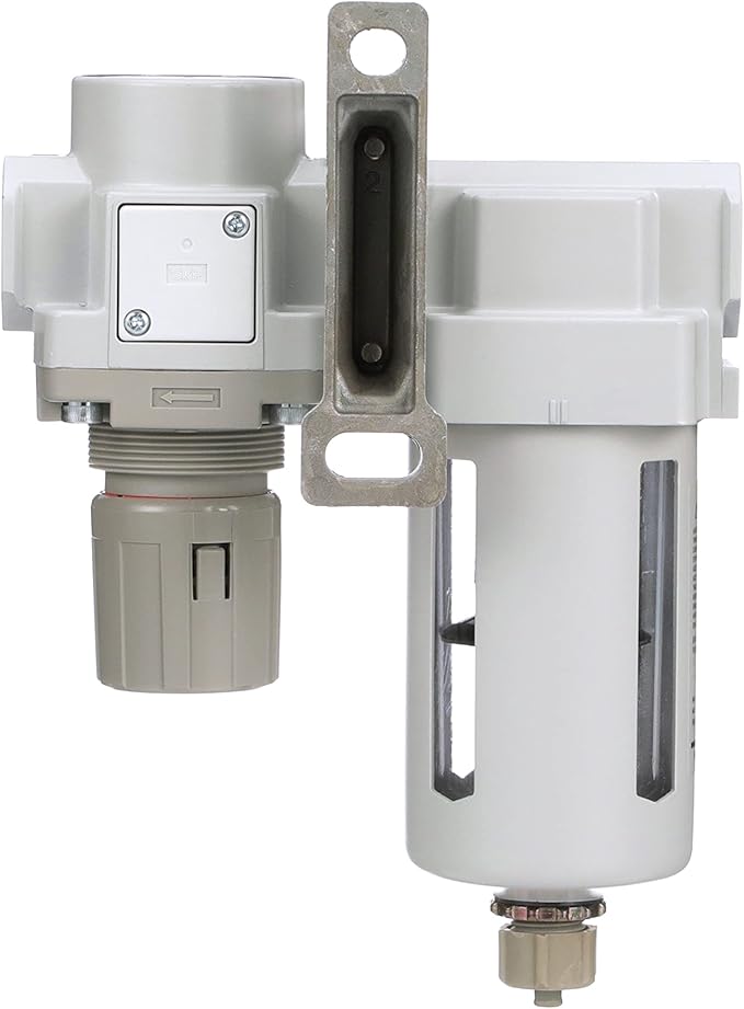 PneumaticPlus SAU420-N04G Compressed Air Filter Regulator Combo 1/2" NPT - Poly Bowl, Manual Drain, Bracket, Gauge