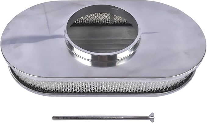 GELUOXI 15" Oval Half Finned Polished Aluminum Air Cleaner Replacement for 265 283 305 307 327 350 383 400 396 402 Engines 5 1/8" Diameter
