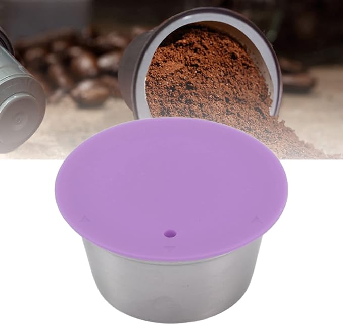 Reusable Coffee Capsule, Stainless Steel Coffee Filter Cup Set, Coffee Capsule Cup with Pressed Powder Cover for Coffee Maker (Purple)