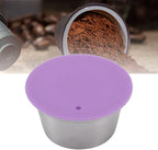 Reusable Coffee Capsule, Stainless Steel Coffee Filter Cup Set, Coffee Capsule Cup with Pressed Powder Cover for Coffee Maker (Purple)