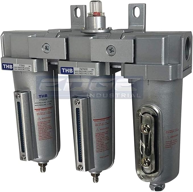 3 STAGE, INDUSTRIAL GRADE IN-LINE COALESCING FILTER & DESICCANT AIR DRYER COMBINATION WITH METAL BOWLS FOR SPRAY GUN EQUIPMENT PAINT BOOTH COMPRESSOR, PLASMA CUTTER (3/4" MANUAL DRAIN)