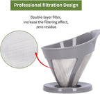 Coffee Strainer Stainless Steel Fine Mesh Pour Over Coffee Dripper Hand Drip Filter Cone for Home Office Travel Camping Portable Reusable Easy Clean Dishwasher Safe (Grey)