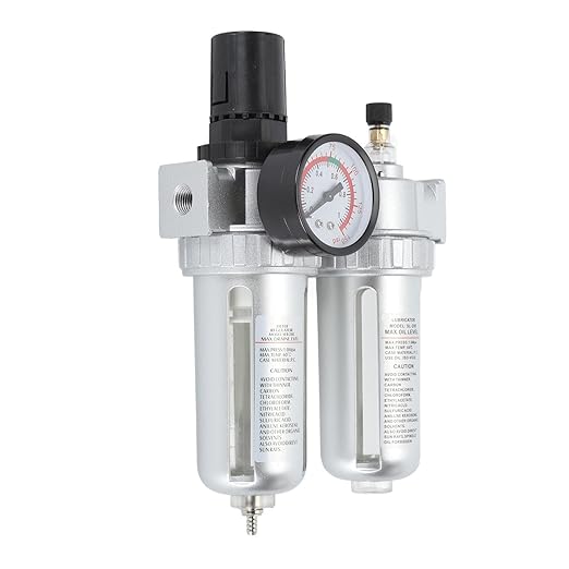 1/4 Inch Aluminum Alloy Air Filter Pressure Regulator, Compressed Air Line Filter, Oil Water Separator with Dial for Easy Pressure Adjustment, Durable PC and Plastic Construction f