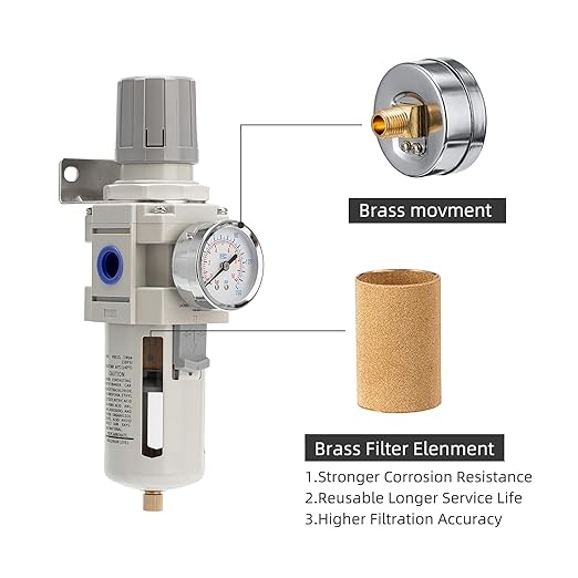 Air Compressor Water Separator Filter 1/2" NPT 150 PSI,Compressed Filter Regulator Combo,5 Micron Moisture Trap for Pneumatic Tools