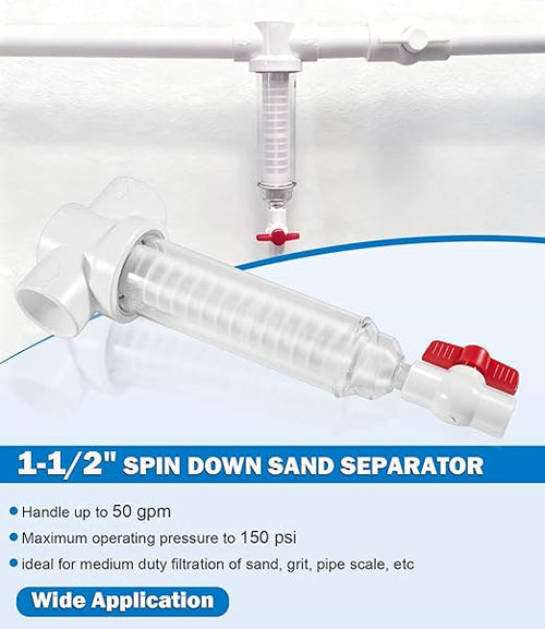 1-1/2" Spin Down Sand Separator for 50 Gpm Sediment Water Filter System, PVC Slip Fit Connections, 100 Mesh