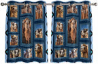 2 Panel Kitchen Cafe Curtains, Desert Camels Sunlight Filtering Nature Air Through, Home Decor Window Covering Tier Curtains for Bedroom Living Room Wildlife Brown Animals Blue Geometric