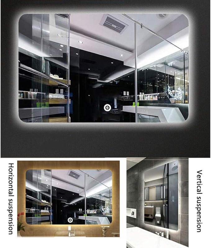 600 x 800mm LED Wall Mounted Bathroom Mirror with Lights Bathroom Mirror Touch Switch Demister Pad (Color : Horizontal Size : 600 * 800mm) (Horizontal 600 * 800mm)