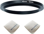 46mm Lens to 52mm Camera Lens Adapter 46mm to 52mm Step Up Ring Adapter Ring for All Brands of UV ND CPL, with Premium Lens Wiping Cloth 2 Pack (46mm-52mm)
