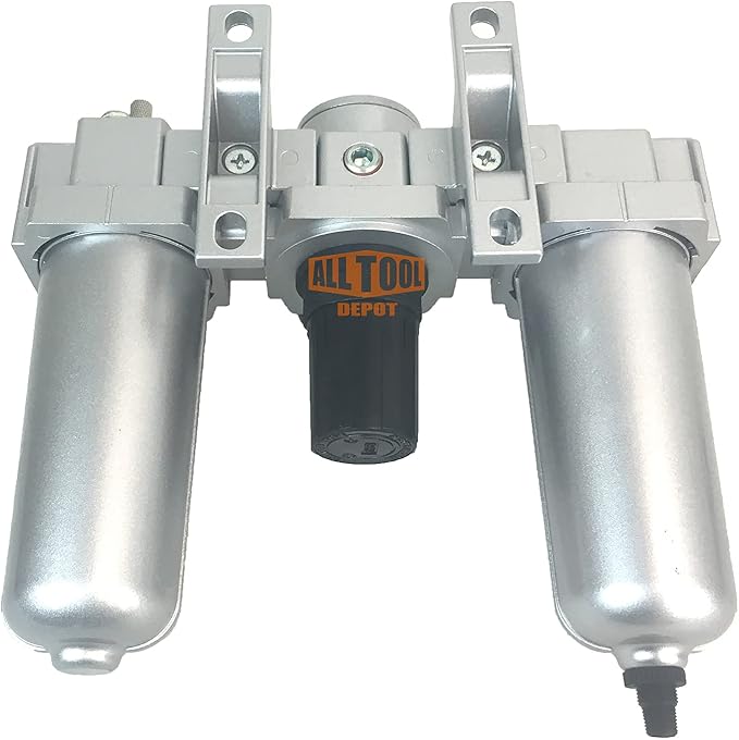 3/4" NPT HEAVY DUTY Compressed Air In Line Filter Regulator Lubricator Oiler Combo, Metal Bowl, 5 Micron Element, Adjustable From 7 to 175 PSI (AUTO DRAIN)