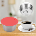 Reusable Coffee Capsule, Stainless Steel Coffee Filter Cup Set, Coffee Capsule Cup with Pressed Powder Cover for Coffee Maker (Red)